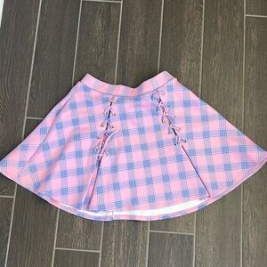 NWT Hot Topic size large pink and blue plaid mini skirt